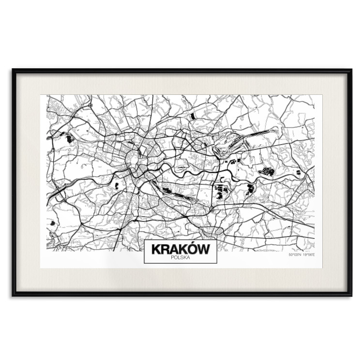 Poster City Map: Kraków - black and white map of Kraków with city name 123836 additionalImage 18