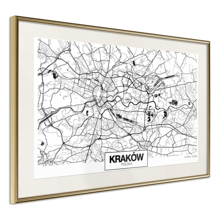 Poster City Map: Kraków - black and white map of Kraków with city name 123836 additionalImage 2