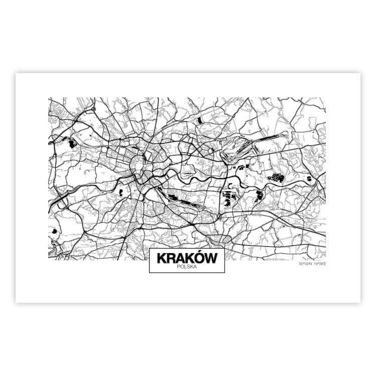 Poster City Map: Kraków - black and white map of Kraków with city name 123836 additionalImage 25