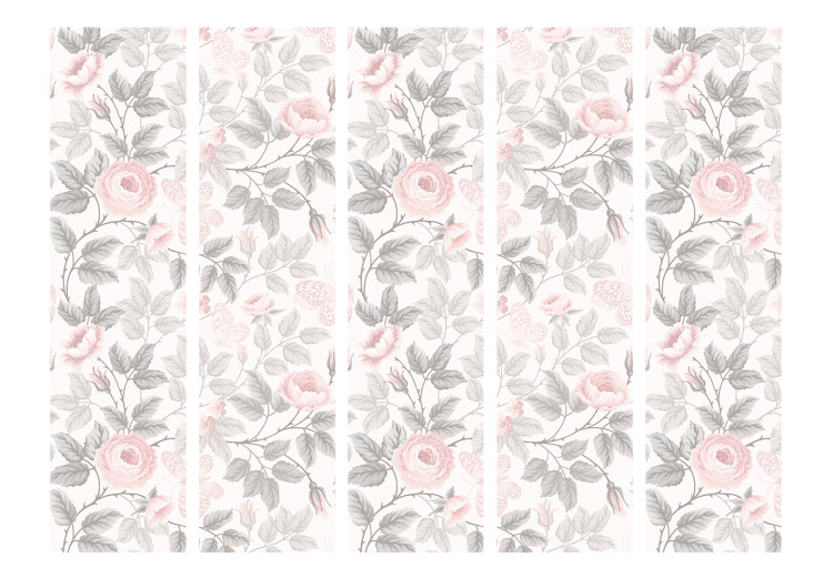 Room Separator Watercolor Roses II (5-piece) - delicate pastel flowers and leaves 124036 additionalImage 3