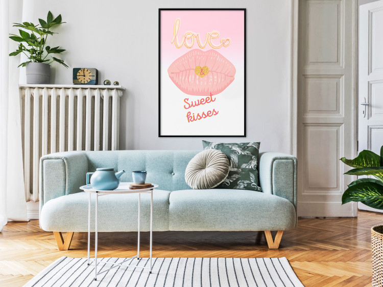 Wall Poster Sweet Kisses - English text and large pink lips on a pastel background 125236 additionalImage 3