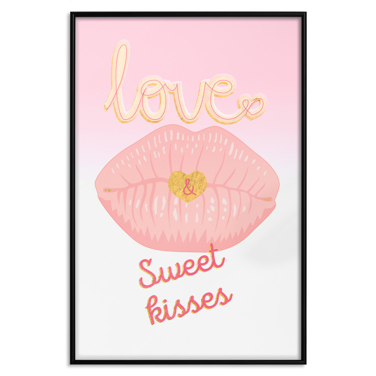 Wall Poster Sweet Kisses - English text and large pink lips on a pastel background 125236 additionalImage 24