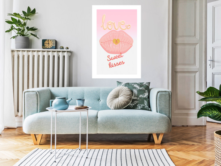 Wall Poster Sweet Kisses - English text and large pink lips on a pastel background 125236 additionalImage 4