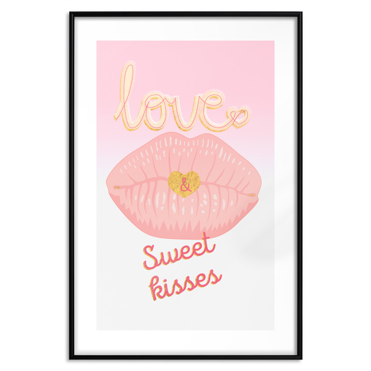 Wall Poster Sweet Kisses - English text and large pink lips on a pastel background 125236 additionalImage 27