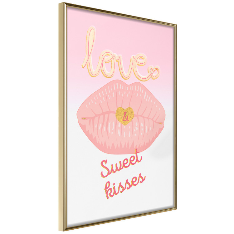 Wall Poster Sweet Kisses - English text and large pink lips on a pastel background 125236 additionalImage 12