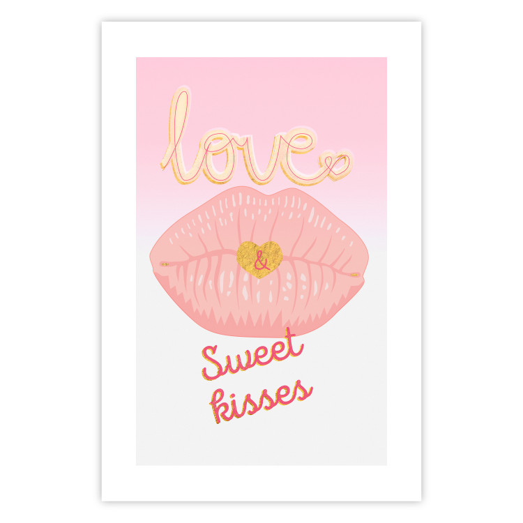 Wall Poster Sweet Kisses - English text and large pink lips on a pastel background 125236 additionalImage 25
