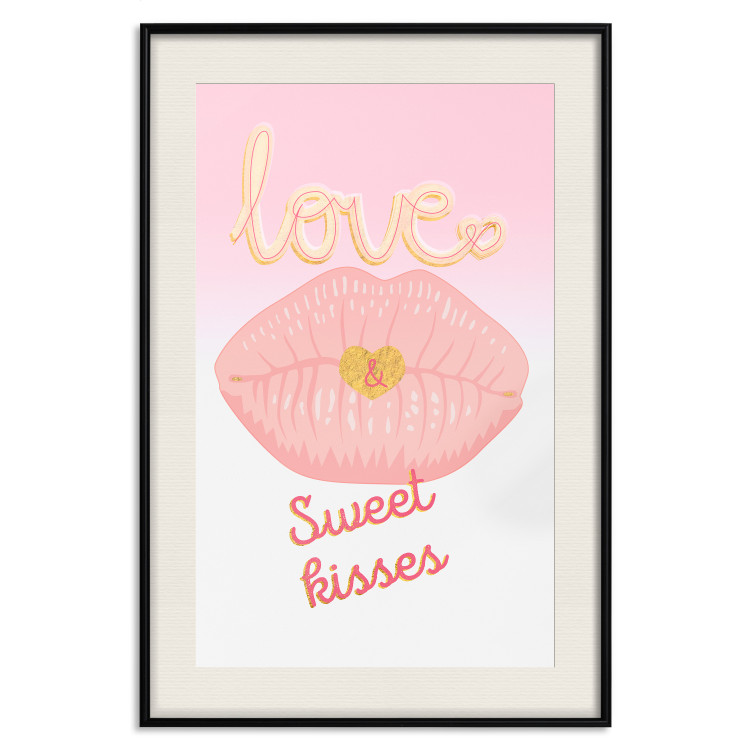 Wall Poster Sweet Kisses - English text and large pink lips on a pastel background 125236 additionalImage 21