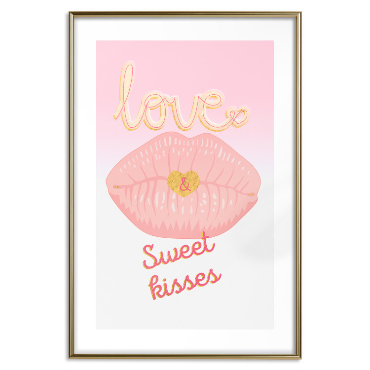 Wall Poster Sweet Kisses - English text and large pink lips on a pastel background 125236 additionalImage 23