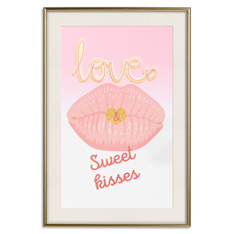 Wall Poster Sweet Kisses - English text and large pink lips on a pastel background 125236 additionalImage 22