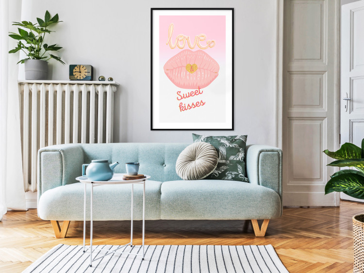 Wall Poster Sweet Kisses - English text and large pink lips on a pastel background 125236 additionalImage 4