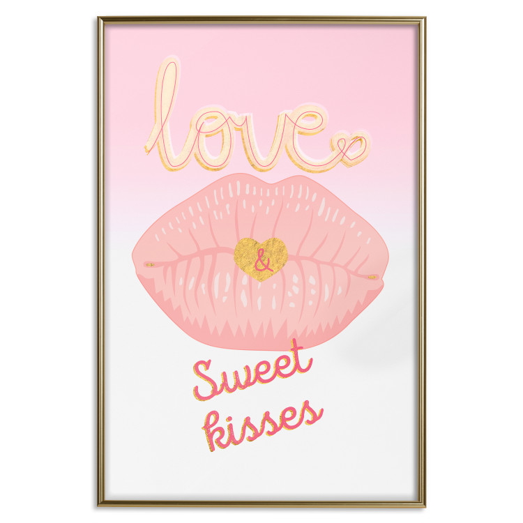 Wall Poster Sweet Kisses - English text and large pink lips on a pastel background 125236 additionalImage 26