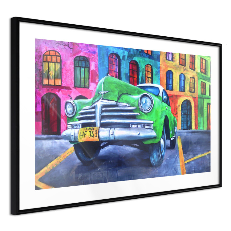Wall Poster American Classic - green car against a background of colorful architecture 126536 additionalImage 6