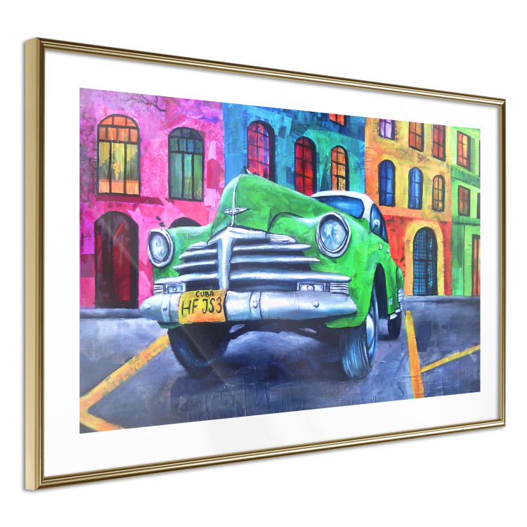 Wall Poster American Classic - green car against a background of colorful architecture 126536 additionalImage 9