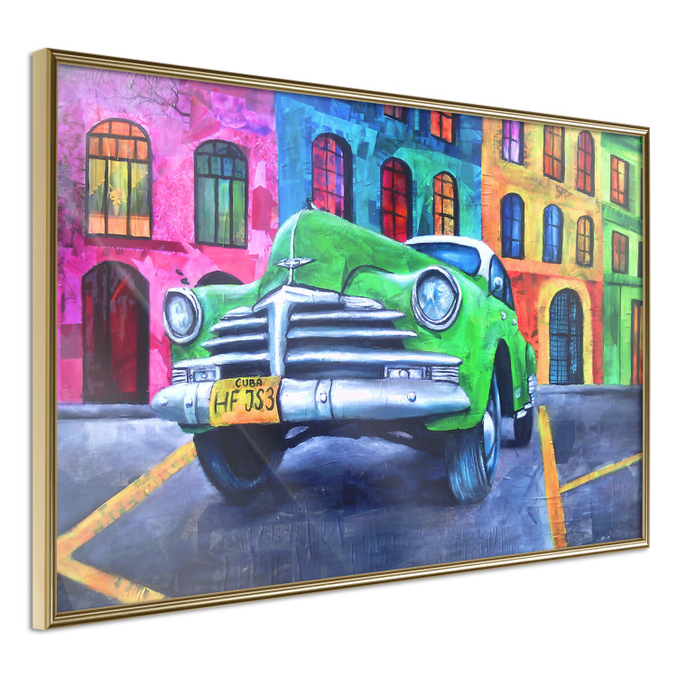 Wall Poster American Classic - green car against a background of colorful architecture 126536 additionalImage 14