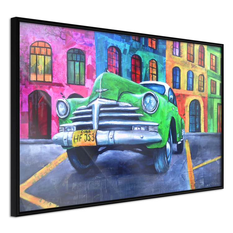 Wall Poster American Classic - green car against a background of colorful architecture 126536 additionalImage 11
