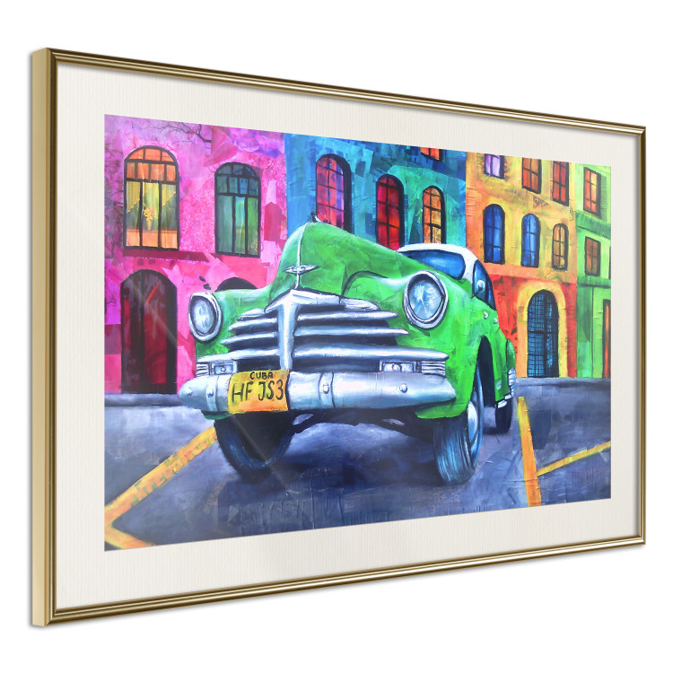 Wall Poster American Classic - green car against a background of colorful architecture 126536 additionalImage 3