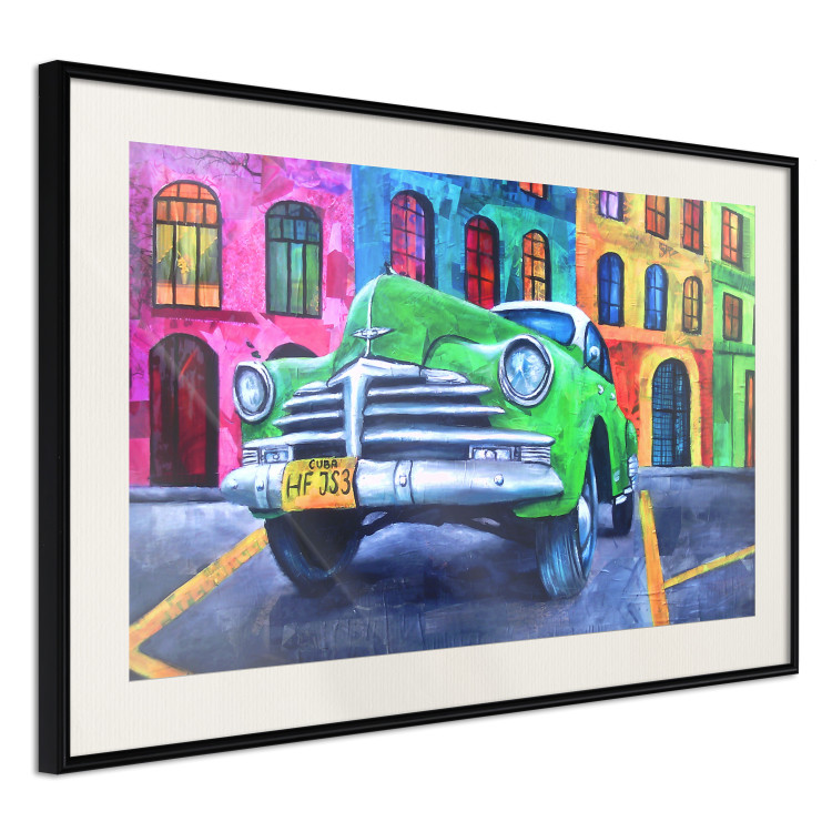 Wall Poster American Classic - green car against a background of colorful architecture 126536 additionalImage 2