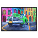 Wall Poster American Classic - green car against a background of colorful architecture 126536 additionalThumb 16
