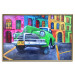 Wall Poster American Classic - green car against a background of colorful architecture 126536 additionalThumb 17