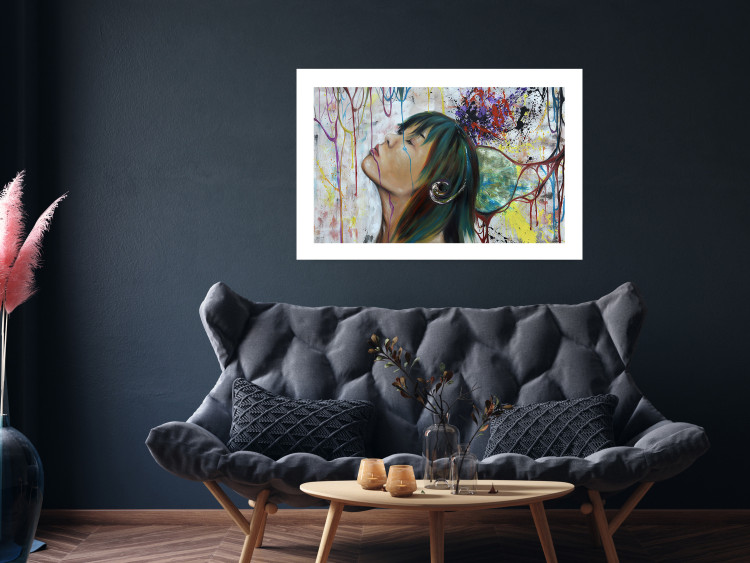 Poster Hidden Dreams - woman on an abstract background with colorful lines 127036 additionalImage 3