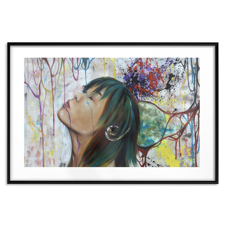 Poster Hidden Dreams - woman on an abstract background with colorful lines 127036 additionalImage 15