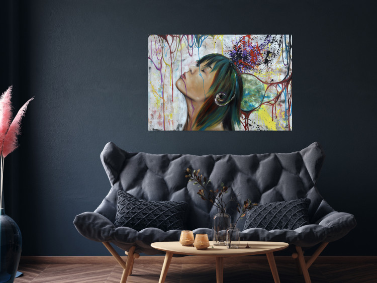 Poster Hidden Dreams - woman on an abstract background with colorful lines 127036 additionalImage 2
