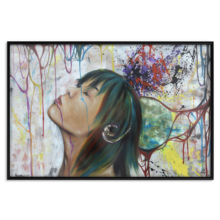 Poster Hidden Dreams - woman on an abstract background with colorful lines 127036 additionalImage 16