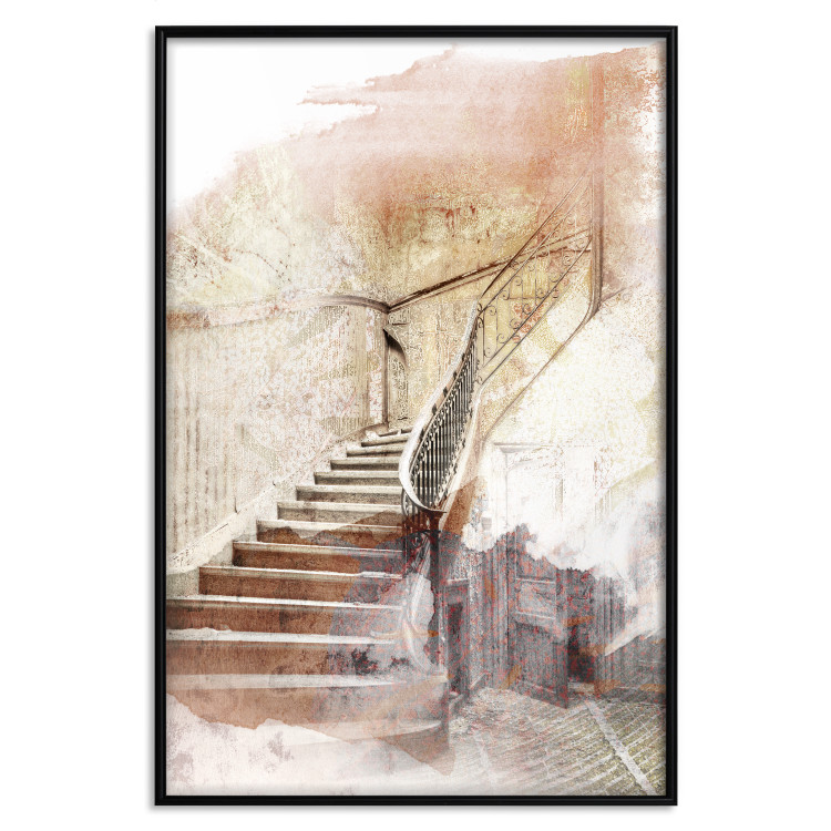 Poster Secret Stairs - architecture in retro composition of wooden stairs 127836 additionalImage 16