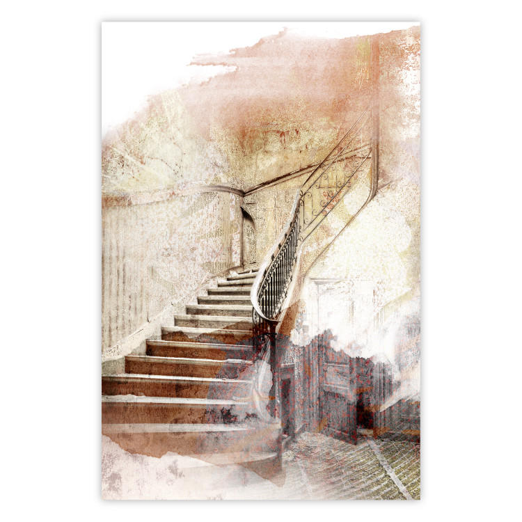 Poster Secret Stairs - architecture in retro composition of wooden stairs 127836