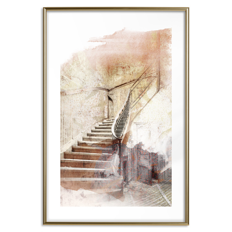 Poster Secret Stairs - architecture in retro composition of wooden stairs 127836 additionalImage 16