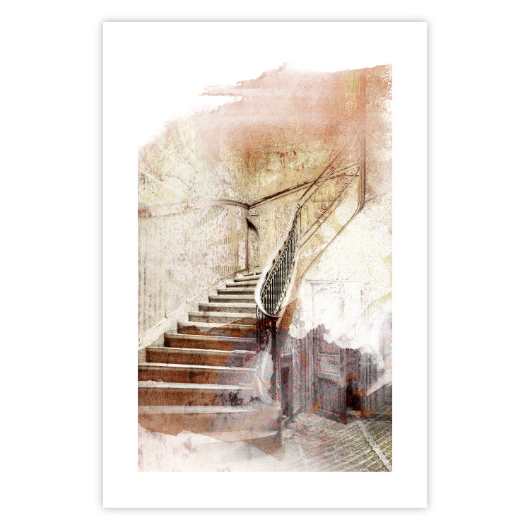 Poster Secret Stairs - architecture in retro composition of wooden stairs 127836 additionalImage 25