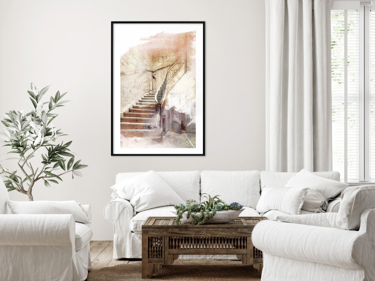 Poster Secret Stairs - architecture in retro composition of wooden stairs 127836 additionalImage 18