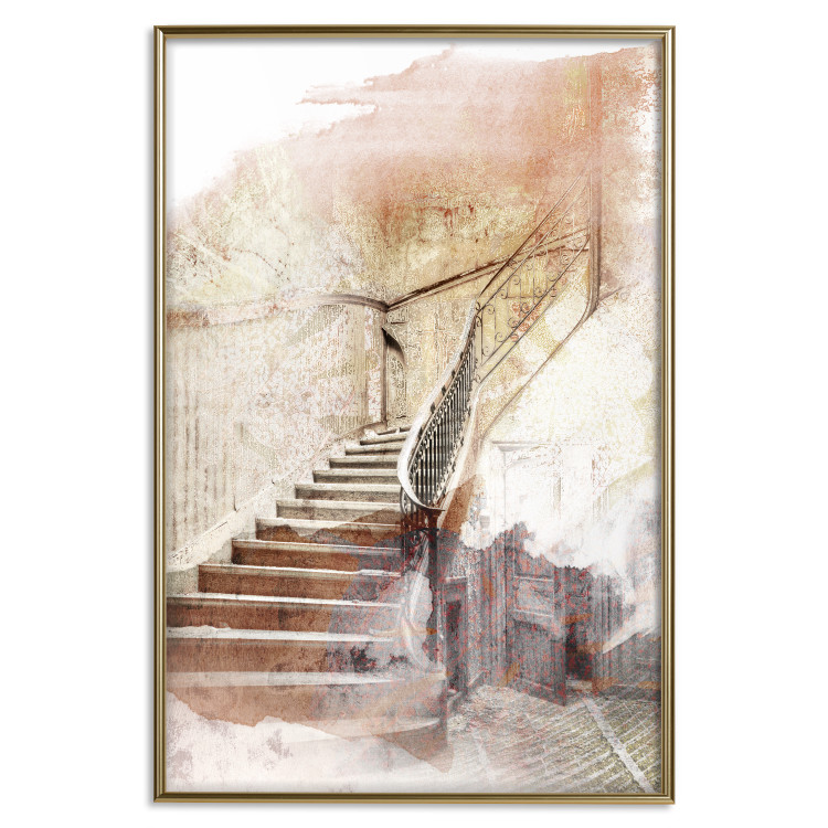 Poster Secret Stairs - architecture in retro composition of wooden stairs 127836 additionalImage 21