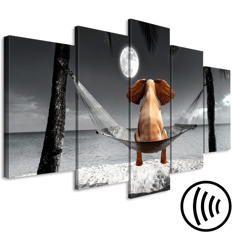Canvas Elephant on a Hammock (5-part) wide - fantasy animal on a beach 128836 additionalImage 6