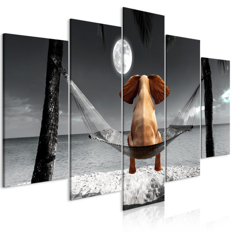 Canvas Elephant on a Hammock (5-part) wide - fantasy animal on a beach 128836 additionalImage 2