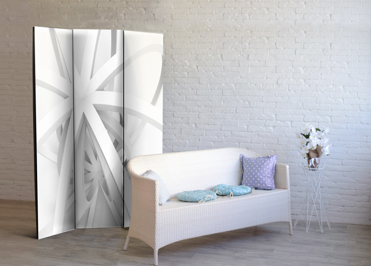 Room Separator Lacy Form (3-piece) - abstraction with a white geometric figure 128936 additionalImage 2
