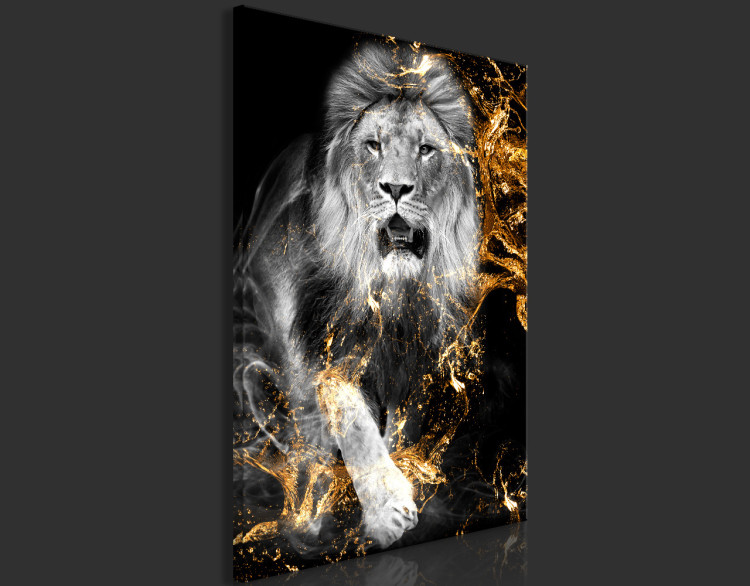 Canvas King in Gold (1-part) vertical - fantastical lion on a dark background 129536 additionalImage 4