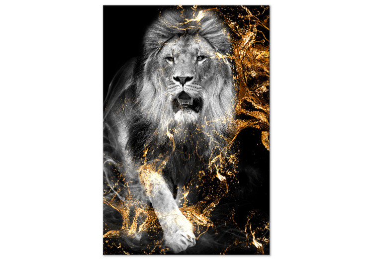 Canvas King in Gold (1-part) vertical - fantastical lion on a dark background 129536 additionalImage 2