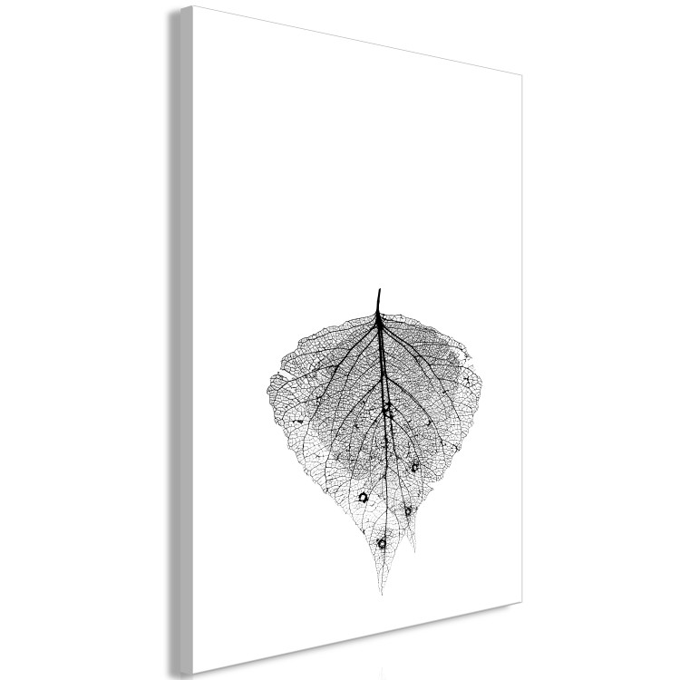 Canvas Print Macro Leaf (1-piece) Vertical - stylish black leaf on white background 129736 additionalImage 2