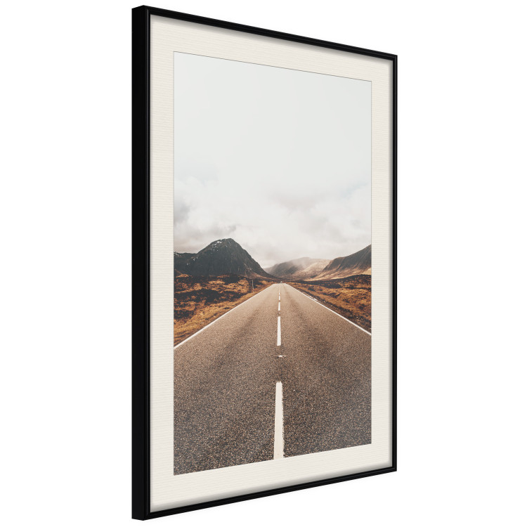 Poster Ahead - landscape of a road amidst yellow and black fields and mountains 130236 additionalImage 2