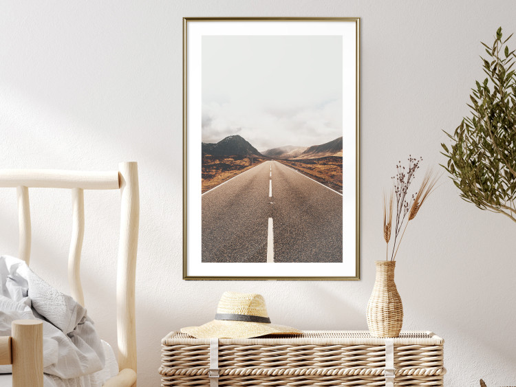 Poster Ahead - landscape of a road amidst yellow and black fields and mountains 130236 additionalImage 13