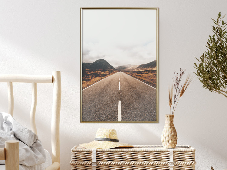 Poster Ahead - landscape of a road amidst yellow and black fields and mountains 130236 additionalImage 7