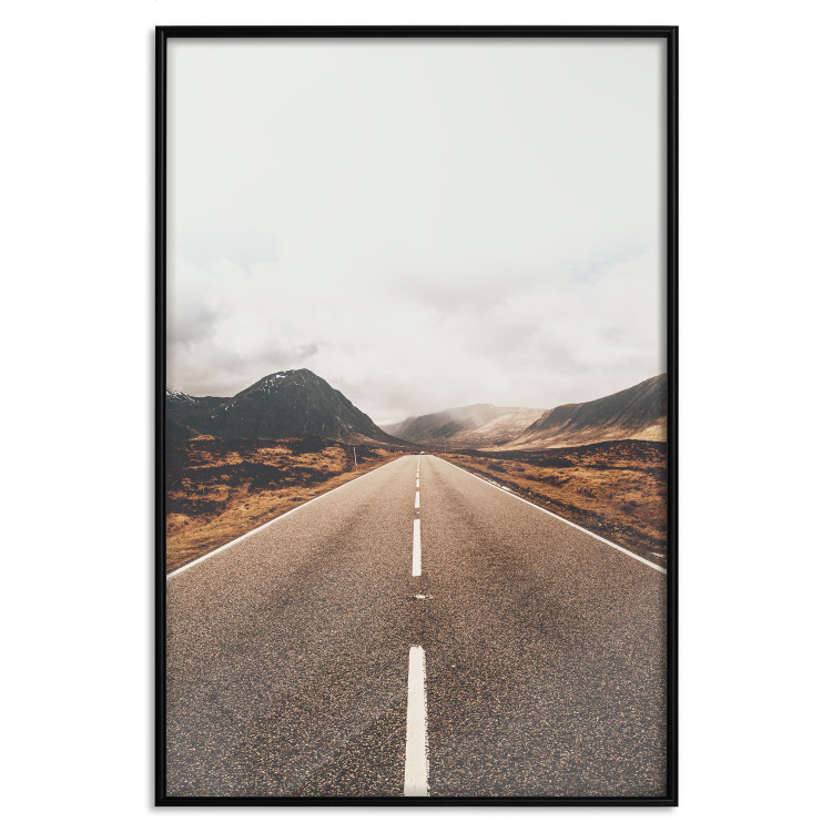 Poster Ahead - landscape of a road amidst yellow and black fields and mountains 130236 additionalImage 16