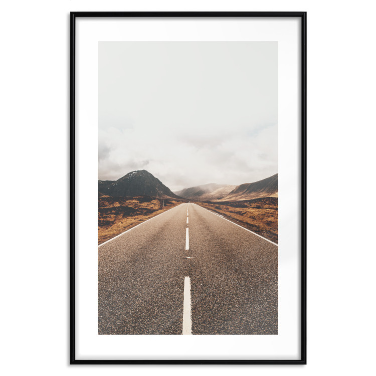 Poster Ahead - landscape of a road amidst yellow and black fields and mountains 130236 additionalImage 17