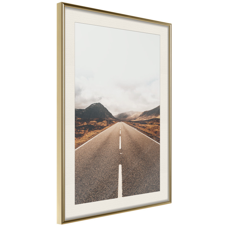 Poster Ahead - landscape of a road amidst yellow and black fields and mountains 130236 additionalImage 3