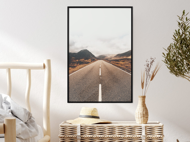 Poster Ahead - landscape of a road amidst yellow and black fields and mountains 130236 additionalImage 6