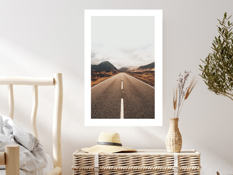 Poster Ahead - landscape of a road amidst yellow and black fields and mountains 130236 additionalImage 5