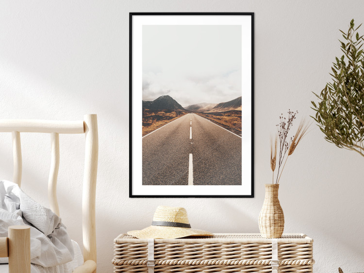 Poster Ahead - landscape of a road amidst yellow and black fields and mountains 130236 additionalImage 19