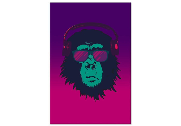 Canvas Art Print Monkey with glasses and headphones - a funny abstraction in pink tones 132236