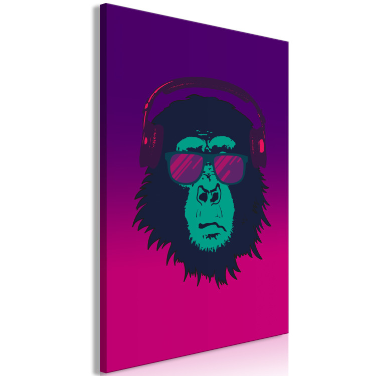 Canvas Art Print Monkey with glasses and headphones - a funny abstraction in pink tones 132236 additionalImage 2
